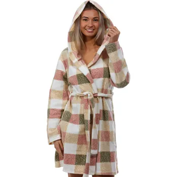 Dámské pyžamo Starorůžový, khaki i béžový kostkovaný teploučký župan na kojení 1Z1651 růžová l