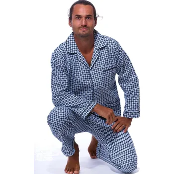 Pánské pyžamo Světle modré teplé klasické pyžamo pro muže z flanelu piké vzor 1PF0076 modrá l
