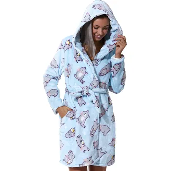 Dámský župan Modrý dámský župan huňatý s kapucí, Medvíďata 1Z1293 modrá m