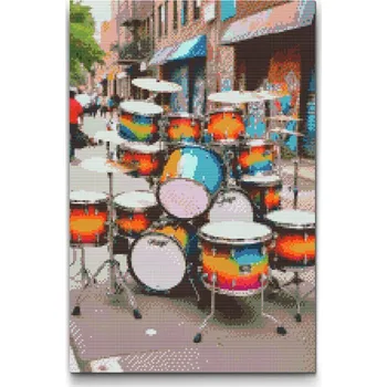 Diamantové malování Diamantové malování - Bicí sestava na ulici Velikost: 40x60cm, Rámování: Pouze srolované plátno, Diamanty: Čtvercové
