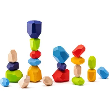 Dřevěná hračka WOODY DŘEVO Hra balanční kameny barevné motorické set 21ks | 140900