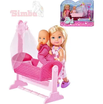 SIMBA Panenka Evička 12cm set s miminkem v kolébce a doplňky 2 druhy | 19