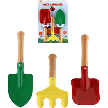 Hračka na písek Nářadí dětské pracovní dřevo/kov zahradní set 3ks na kartě | 528203