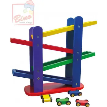 autodráha BINO Set autodráha kaskáda + 4 překlápěcí autíčka *DŘEVĚNÉ HRAČKY* | 528203