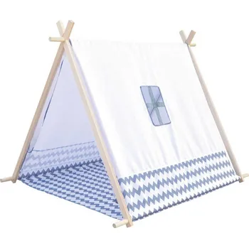 Dětský stan BINO DŘEVO Stan domeček bílo-šedý 125x92x95cm s okénkem pro děti | 528203