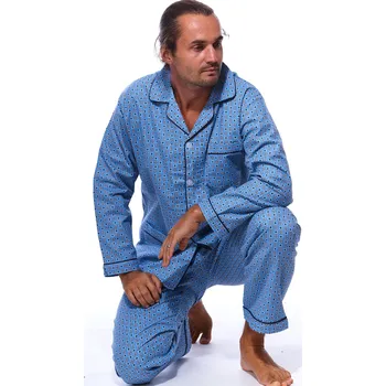 Pánské pyžamo Nebesky modré vzorované teplé klasické pyžamo pro plnoštíhlé muže z flanelu 1PF0094 modrá 4xl