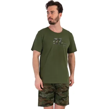 Pánské pyžamo Vojensky zelené a maskáčové pyžamo pro muže s kraťasy 01 1P1701 zelená l