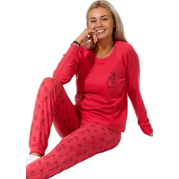 Dámské pyžamo Malinově růžové luxusní hřejivé dámské pyžamo s kolouškem 1B1819 růžová m