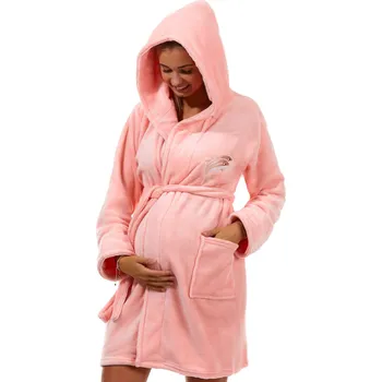 Dámské noční prádlo Růžový kojící župan do porodnice huňatý s delfíny 1Z1399 růžová m