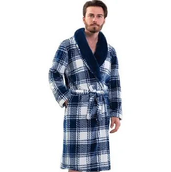 Pánský župan Župan pro muže huňatý károvaný 1Z1266 modrá xxl