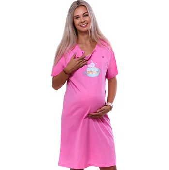 Dámské noční prádlo Růžová kojící noční košilka dvojpropínací na knoflíky s koťátky 1C3678 růžová m