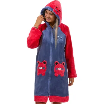 Dámský župan Holubí modř i jahodově červený huňatý župan dámský na zip z bambusu zamilovaný BEAP 1Z1396 modrá m