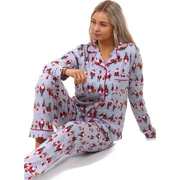 Dámské pyžamo Šedé i červené pyžamo dámské celopropínací Vánoční Santa Claus 1B1870 šedá s