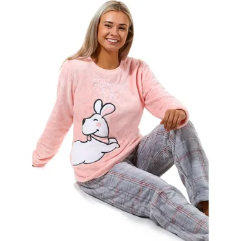 Dámské pyžamo Růžová i šedě károvaná extra teplá souprava na zimu pro ženy Skákající pes 1Z1500 růžová xl