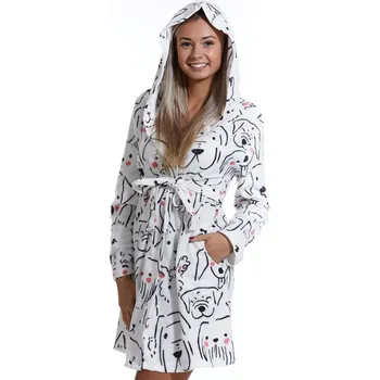 Dámský župan Bílý dámský teploučký župan psí graffiti 1Z1245 bílá m