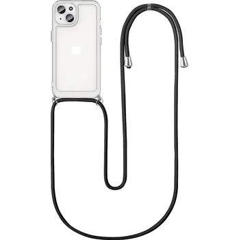 Pouzdro na mobilní telefon Kryt iPhone 15 s černou šňůrkou průhledný (obal neboli pouzdro na iPhone 15)