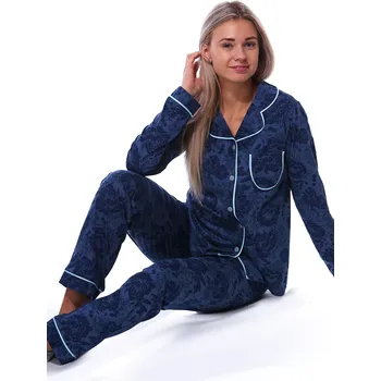 Dámské pyžamo Modré růžičkové elegantní pyžamo celopropínací pro ženy či dívky 1B2122 modrá l
