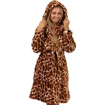 Hnědý huňatý župan s kapucí pro plnoštíhlé ženy žirafí vzor, big 1Z1467 hnědá 4xl