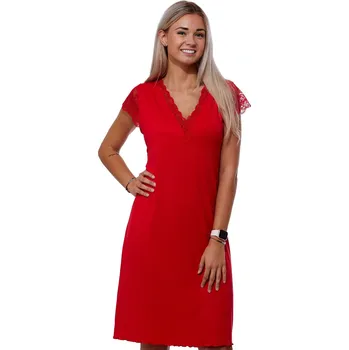 Dámské noční prádlo Červená luxusní jemná noční košilka pro plnoštíhlé ženy či dívky s krajkou BIG 1D1302 červená 4xl