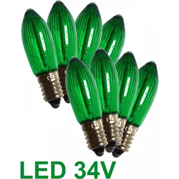 Vánoce Žárovky zelené LED E-10 34V 8ks Filament pro 7x34V svícen (1ks)