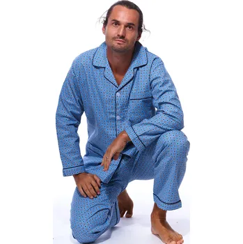 Pánské pyžamo Modré i šedě vzorované teplé klasické pyžamo pro muže z flanelu 1PF0079 modrá xxl