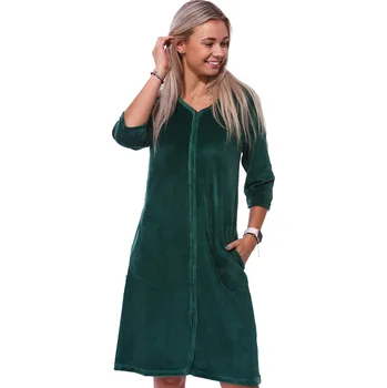 Dámský župan Zelený elegantní kojící župan do porodnice na zip ze sametu 1TB0075 zelená xl