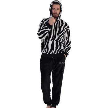 Pánské pyžamo Černé i šedé huňaté extra TEPLÉ pánské pyžamo s kapucí zvířecí vzor ZEBRA 1Z1616 černá s
