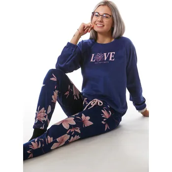 Dámské pyžamo Pyžamo dámské - květy - sametové 1B1421 modrá l