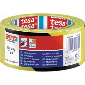 Výstražná páska Výstražná páska Přírodní pryž, Černá, žlutá Měkčené PVC 50mm, délka: 33m 60760 Tesa