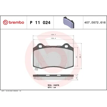 Brzdová destička Sada brzdových destiček, kotoučová brzda BREMBO P 11 024
