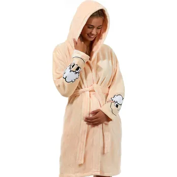 Dámské pyžamo Světle meruňkový dámský huňatý župan s ovečkami na kojení do porodnice 1Z1441 oranžová xl