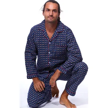 Pánské pyžamo Tmavě modré i vínově vzorované teplé klasické pyžamo pro muže z flanelu 1PF0078 modrá xxl