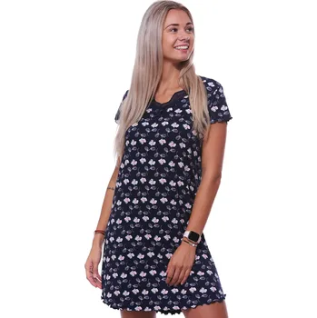 Dámská noční košile Tmavě fialová a růžově květovaná jemná luxusní noční košilka pro ženy či dívky 1D1379 fialová m