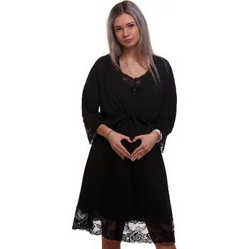 Dámský župan Černý lehký župan lemovaný krajkou pro plnoštíhlé ženy do porodnice na kojení 1G0532 černá 1xl