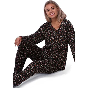 Dámské pyžamo Modré a hnědě i béžově květované jemné luxusní pyžamo termo druhá kůže pro ženy či dívky 1B2177 hnědá l