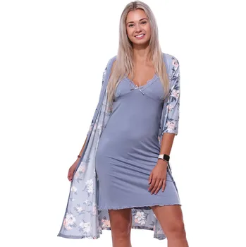 Dámské noční prádlo Světle fialová jemná luxusní košilka a růžově květovaný župan v kompletu 1D1374 fialová xl