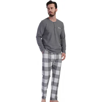 Pánské pyžamo Pyžamo pro muže šedé kostkované - hřejivé 1TB0046 šedá m