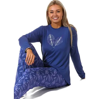 Dámské noční prádlo Modré jemné dámské pyžamo s šedým vzorem lístečků a lístky do srdíčka 1B1840 modrá xl