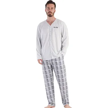 Pánské pyžamo Šedé i modře kárované celopropínací na knoflíky pyžamo pro muže epyc 1P1572 šedá xl