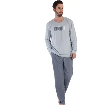 Pánské pyžamo Šedé i kárované pyžamo pro plnoštíhlé muže s čárovým kódem 1P1764 šedá 3xl