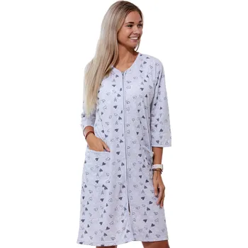 Dámská noční košile Šedý župan nebo košilka pro plnoštíhlé ženy či dívky na zip srdíčkový vzor 1G0545 šedá 2xl