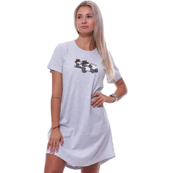 Dámská noční košile Šedá noční košilka s krátkými rukávy pro ženy či dívky spící medvědi pandy 1C3807 šedá l