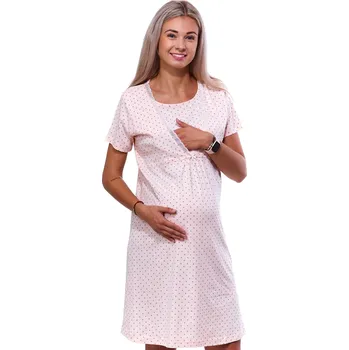 Dámská noční košile Růžová puntíkatá těhotenská košilka s decentními otvory na kojení 1C3682 růžová xxl