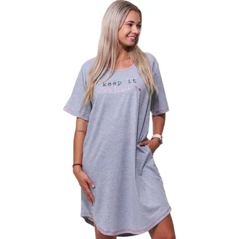 Dámské noční prádlo Šedá noční košilka s krátkými rukávy pro ženy či dívky Keep it Simple 1C3732 šedá 4xl