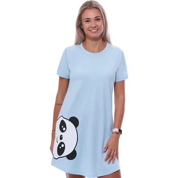 Dámská noční košile Modrá noční košilka s krátkými rukávy pro ženy či dívky s pandou 1C3663 modrá m