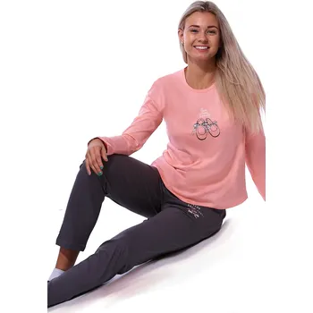 Dámské pyžamo Meruňkové a kouřově hnědé pyžamo pro ženy či dívky s bačkůrky 1B2137 růžová l