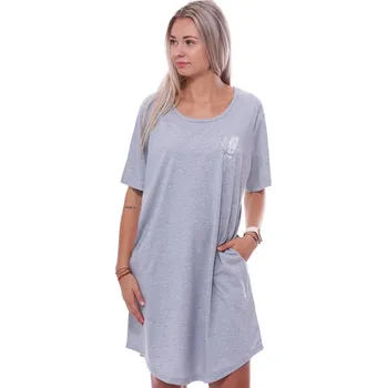 Dámské noční prádlo Šedá noční košilka s krátkými rukávy pro plnoštíhlé ženy či dívky malá kytice 1C3740 šedá 2xl