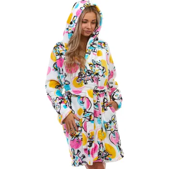 Dámský župan Duhově barevný extra teplý huňatý župan pro ženy i dívky s grafitti žirafy 1Z1559 růžová l