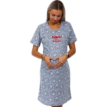 Dámská noční košile Šedá medvědí kojící a těhotenská košilka na knoflíky, fallow the DREAM 1C3215 šedá m