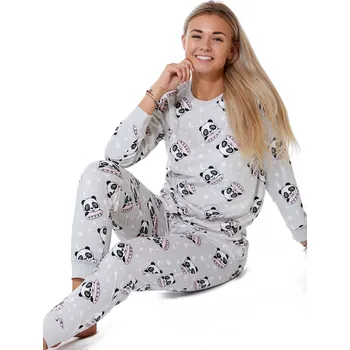 Dámské pyžamo Šedé hřejivé pyžamo pro ženy či dívky na zimu s medvídkem Pandou 1B1846 šedá xl